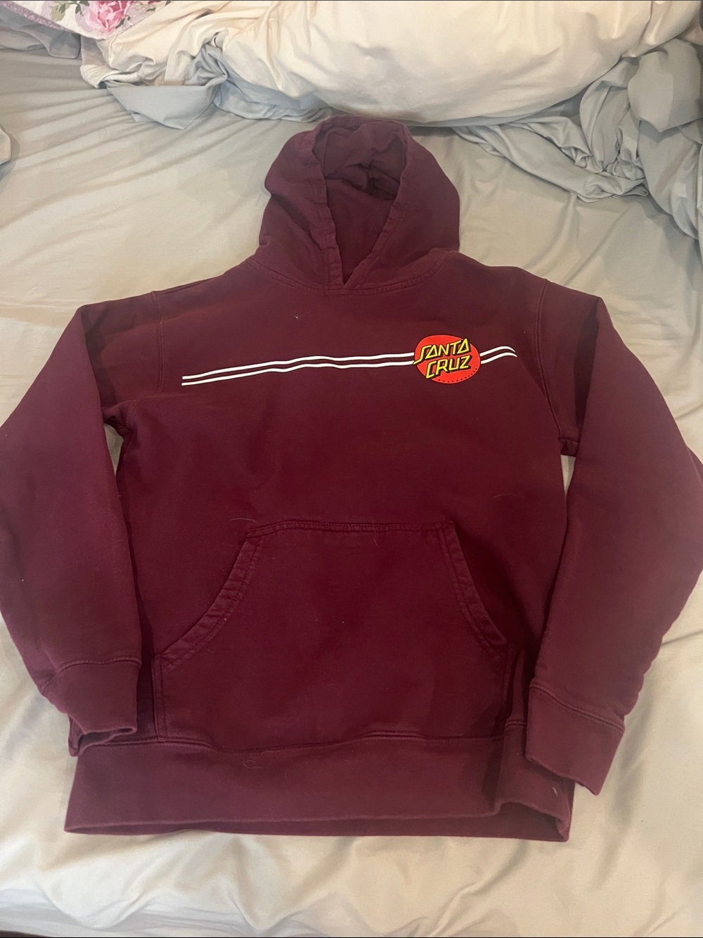 Santa Cruz Skateboards Maroon Hoodie with Yellow & Red Logo